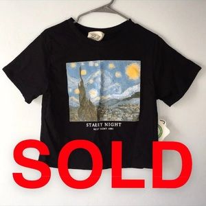 Starry Night black cropped t-shirt